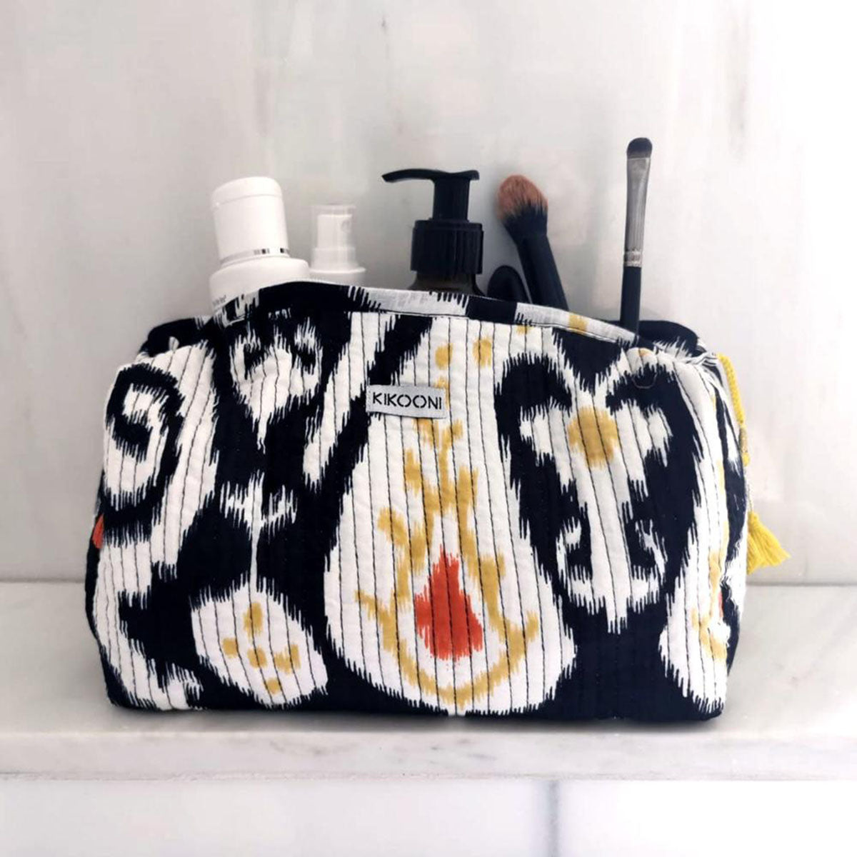 Handmade cosmetic bag "BLACK IKAT"