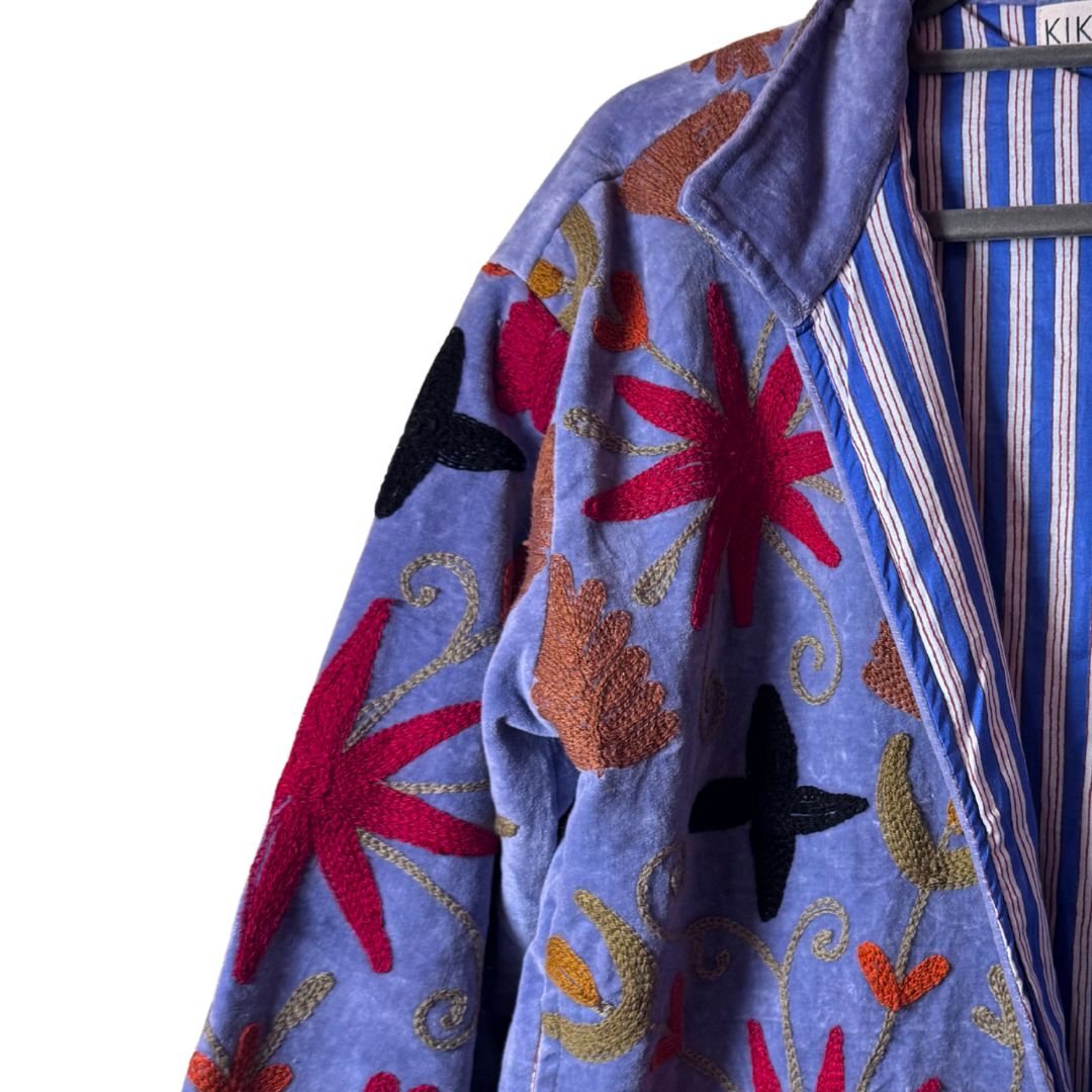 handcrafted "Wild Flowers" velvet jacket, Blue Moon
