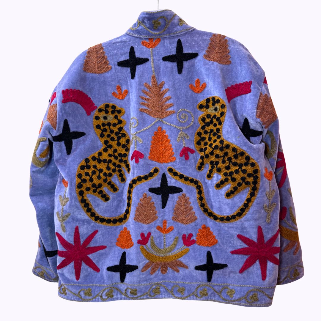 handgefertigte Velvet Jacke " Wild Flowers" Blue Moon