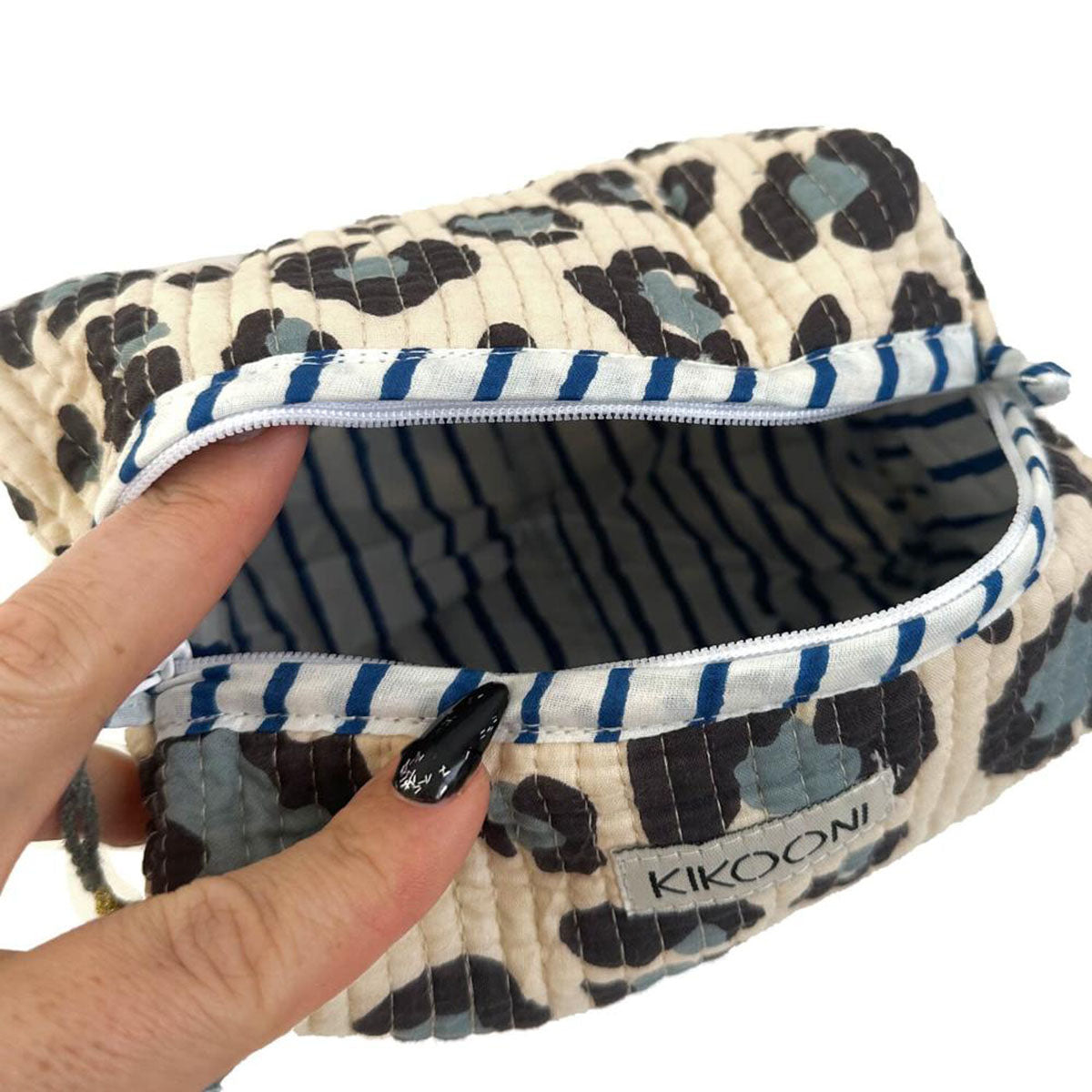 Handmade small cosmetic bag "blue Leo"