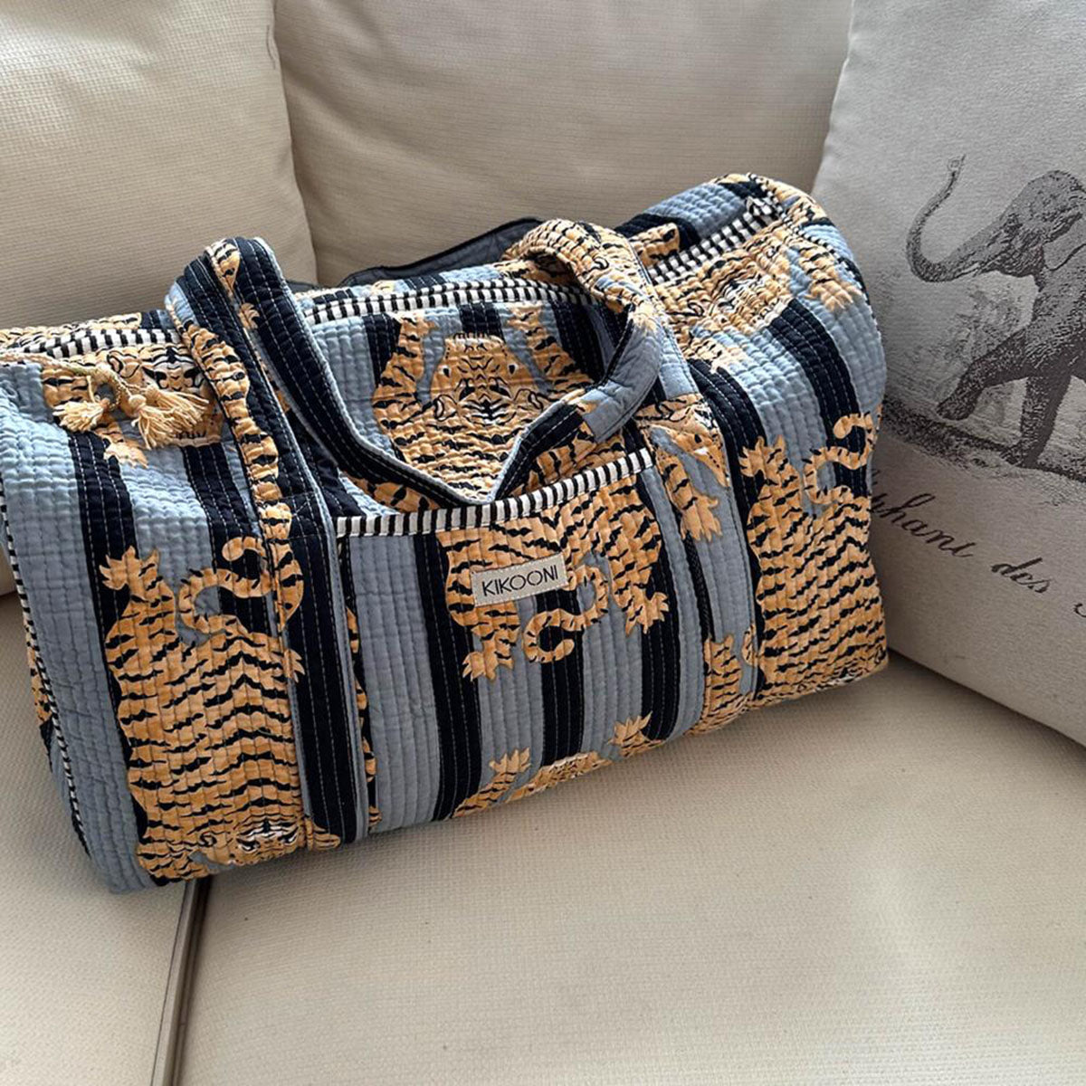 Handgemachte Baumwolltasche "Poppy Tiger Black"