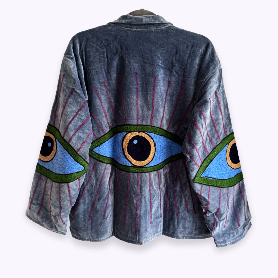 handgefertigte Velvet Jacke "My 3. Eye" - Water