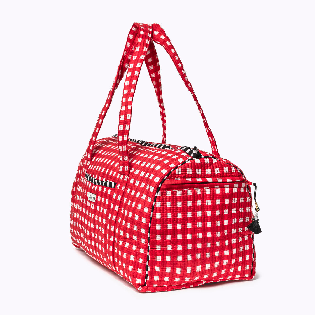 Handmade cotton bag "HAPPY CHECK" red