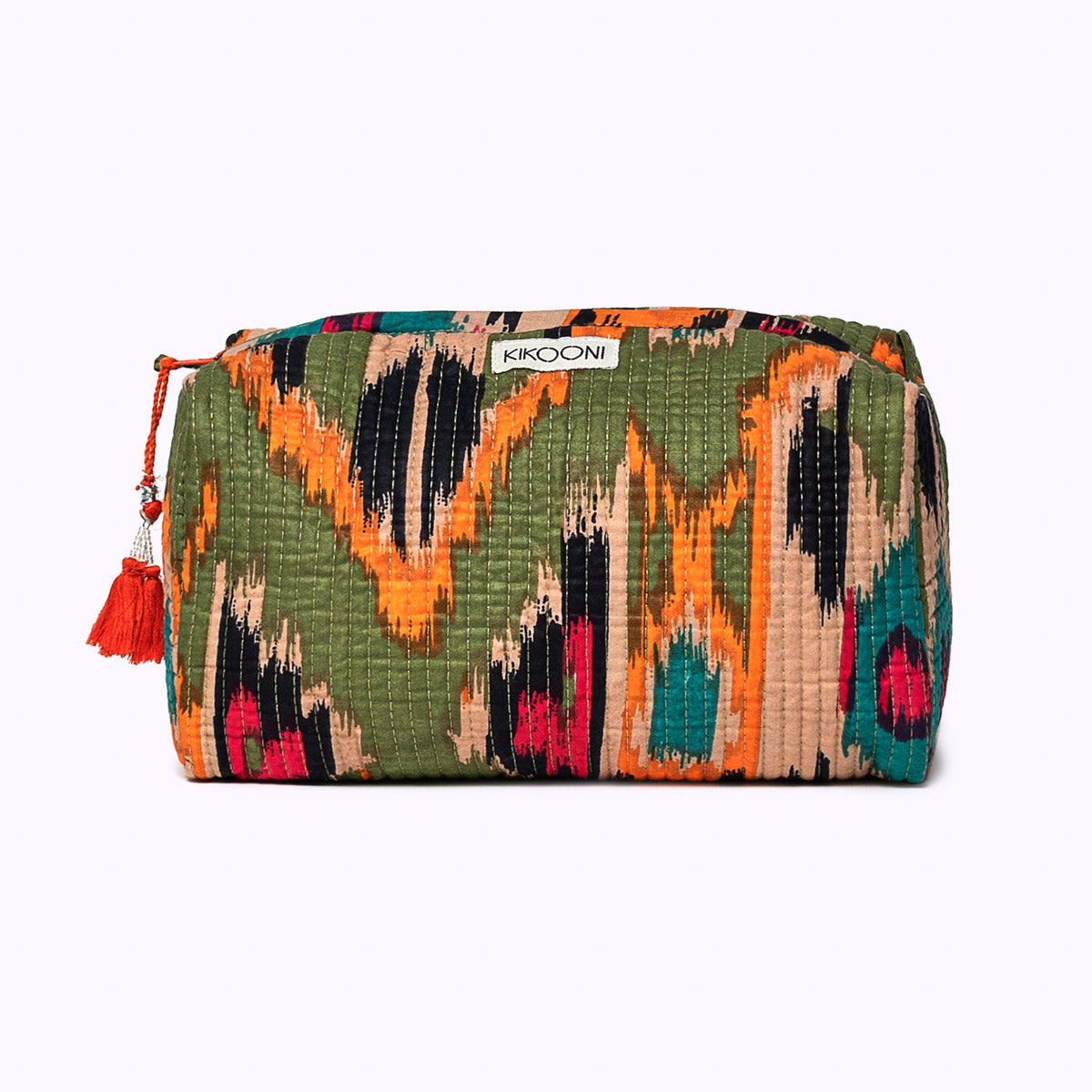 "green ikat" cosmetic bag