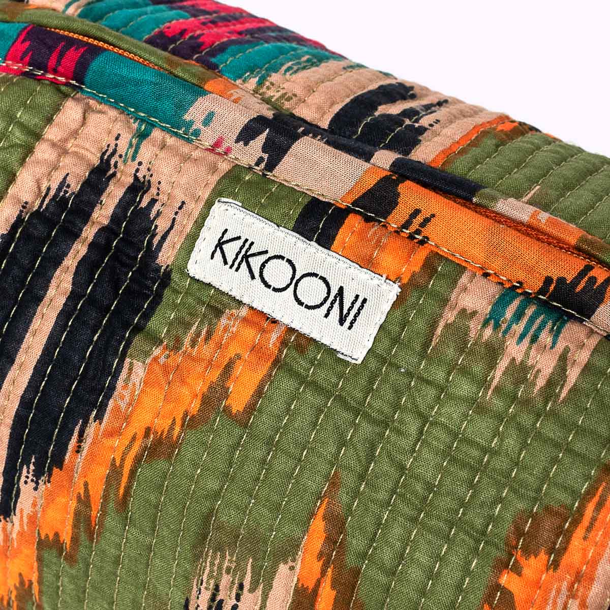 "green ikat" cosmetic bag