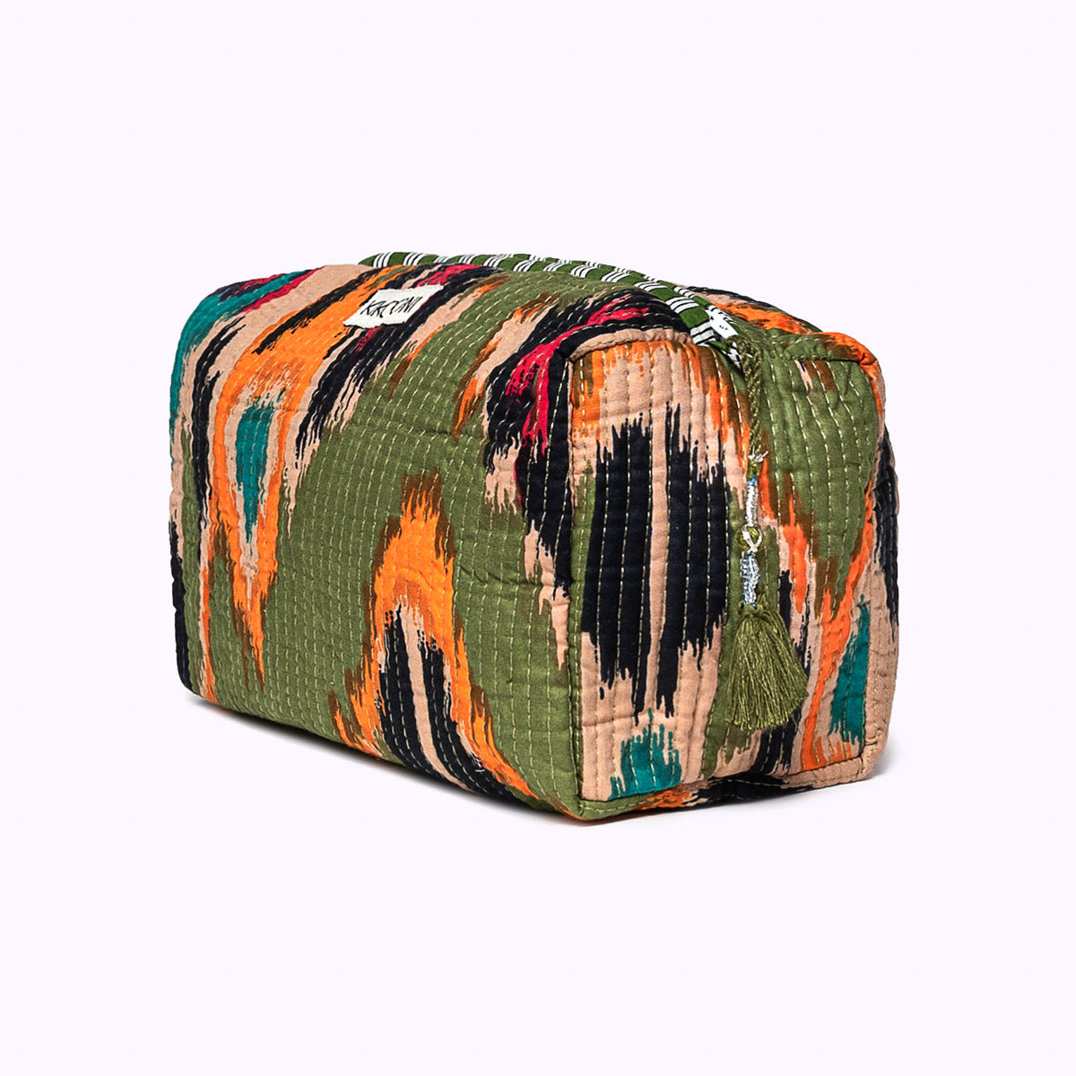 "green ikat" cosmetic bag