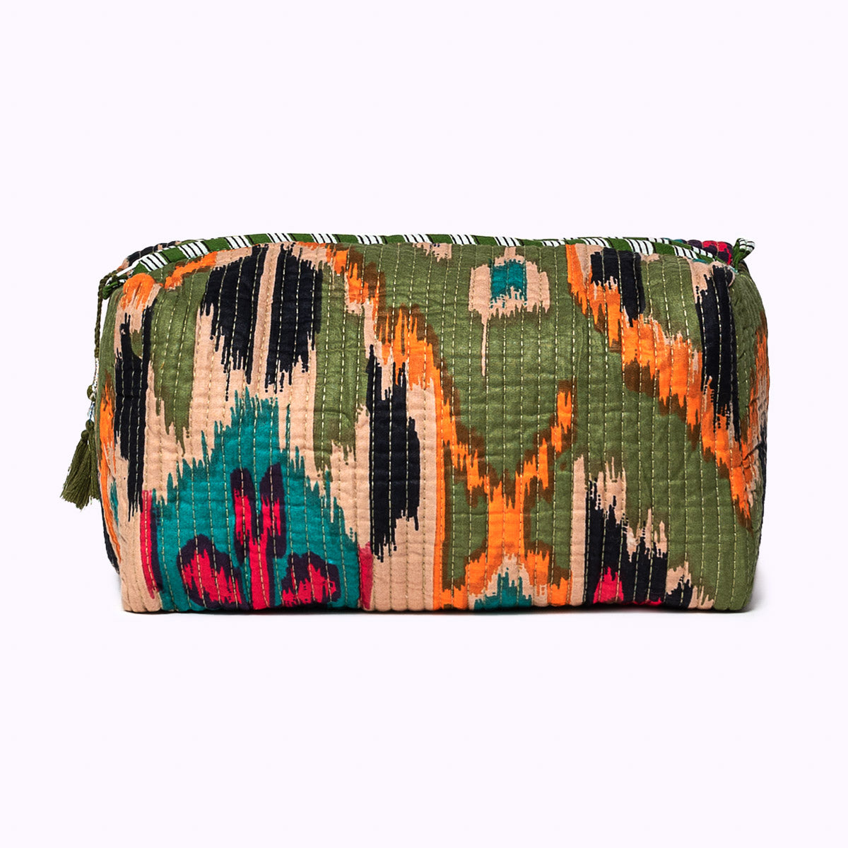 "green ikat" cosmetic bag
