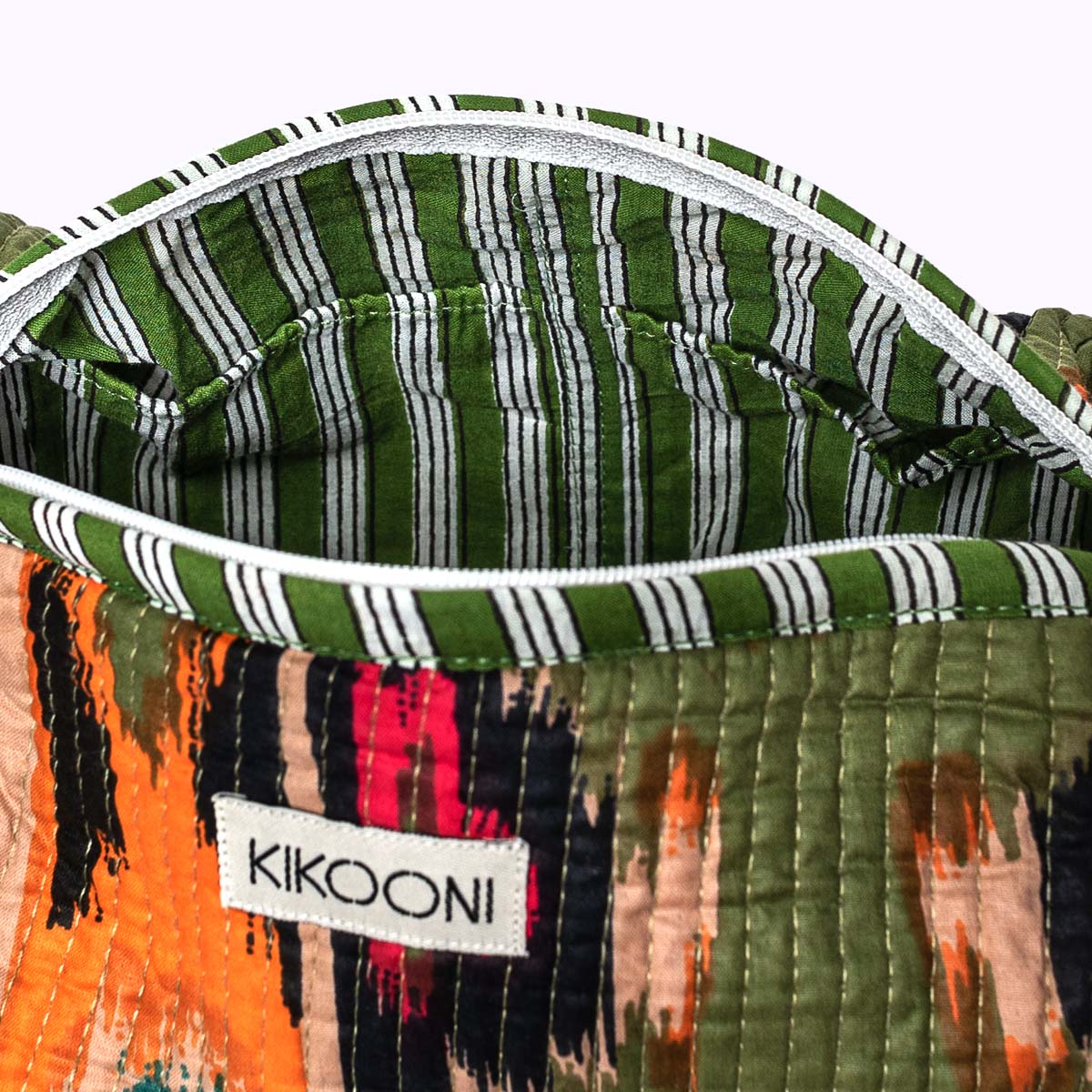 "green ikat" cosmetic bag