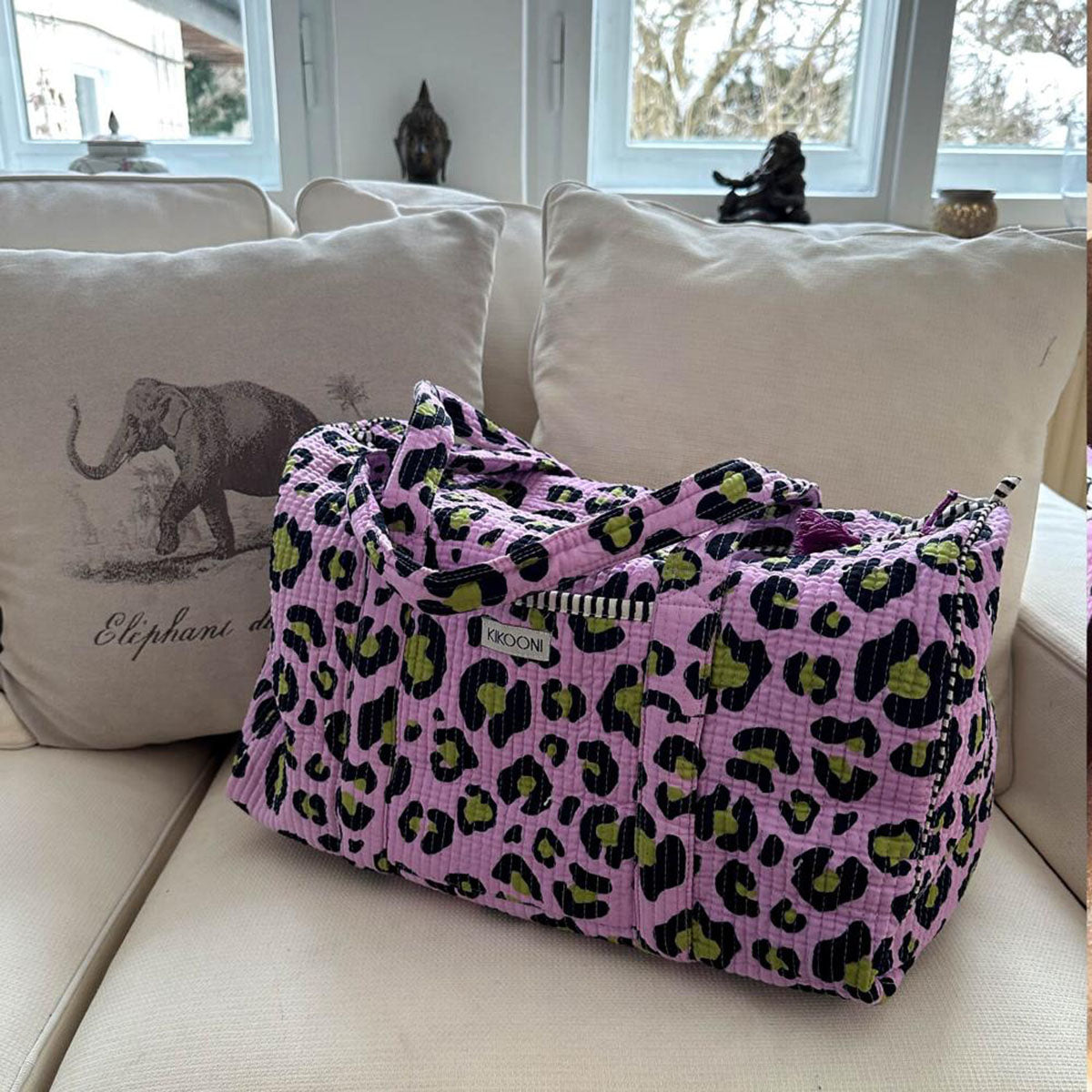 Handmade cotton bag "Oh Leo - cosmic lilac"