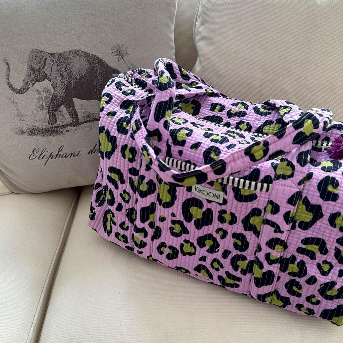 Handmade cotton bag "Oh Leo - cosmic lilac"