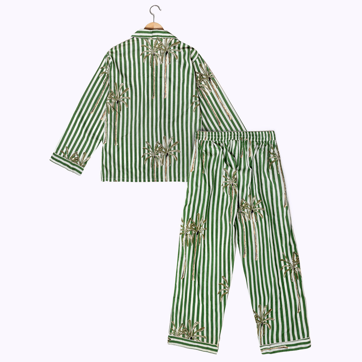 handbedruckter Baumwoll "Palm Stripes - green"