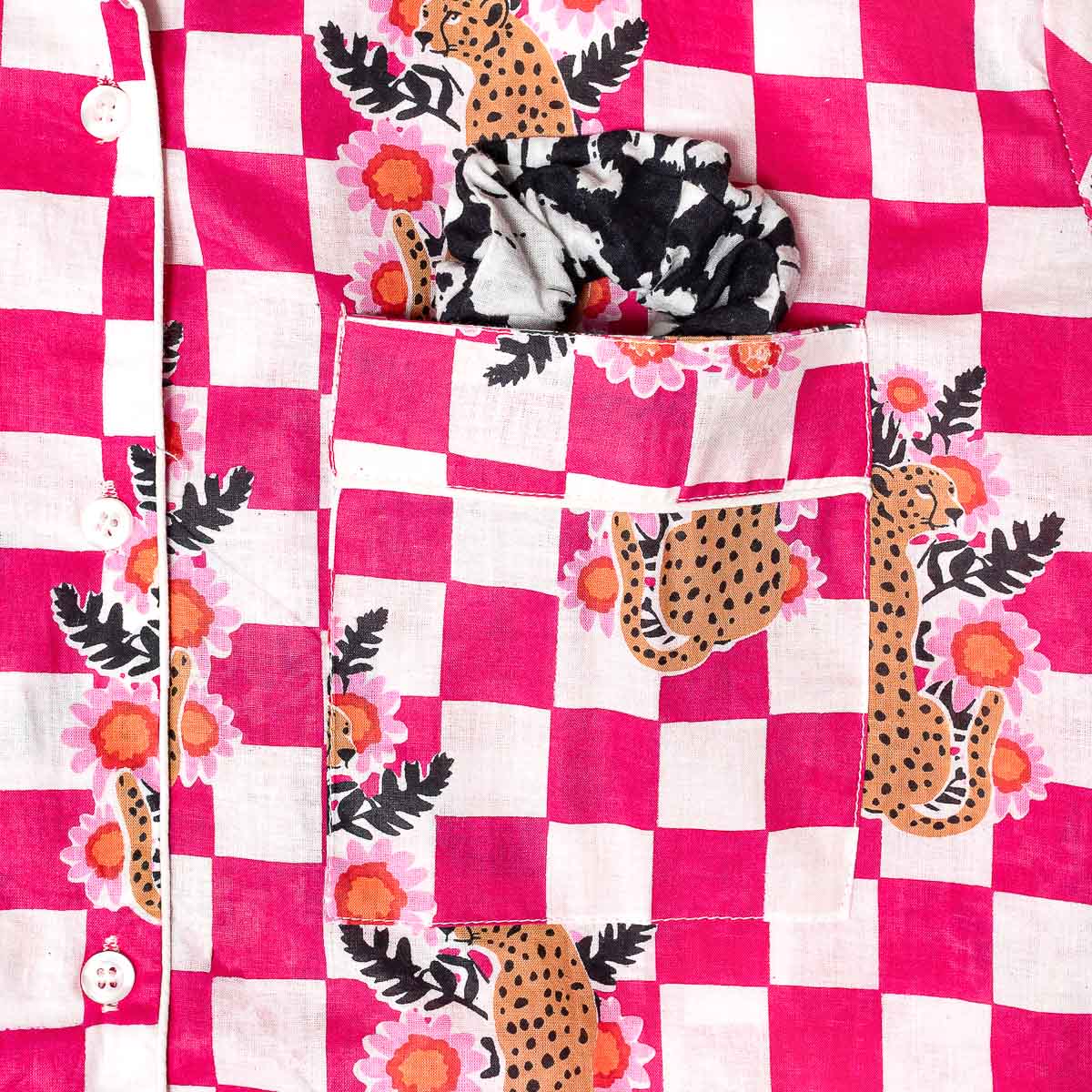 handbedruckter Baumwoll "WILD CHECK pink"