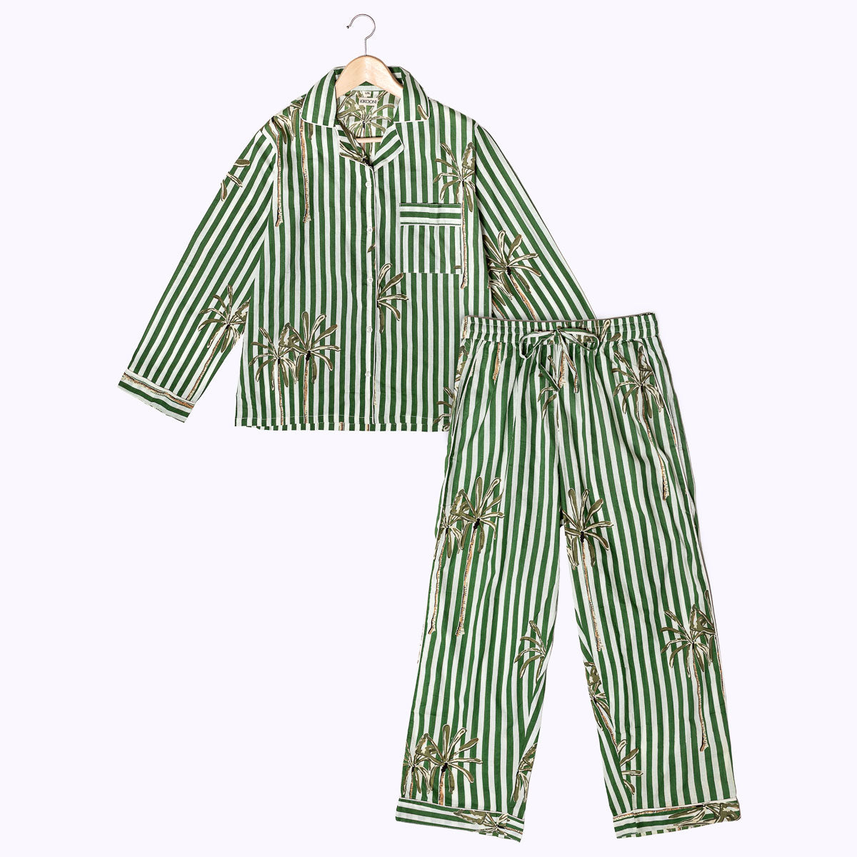 handbedruckter Baumwoll "Palm Stripes - green"