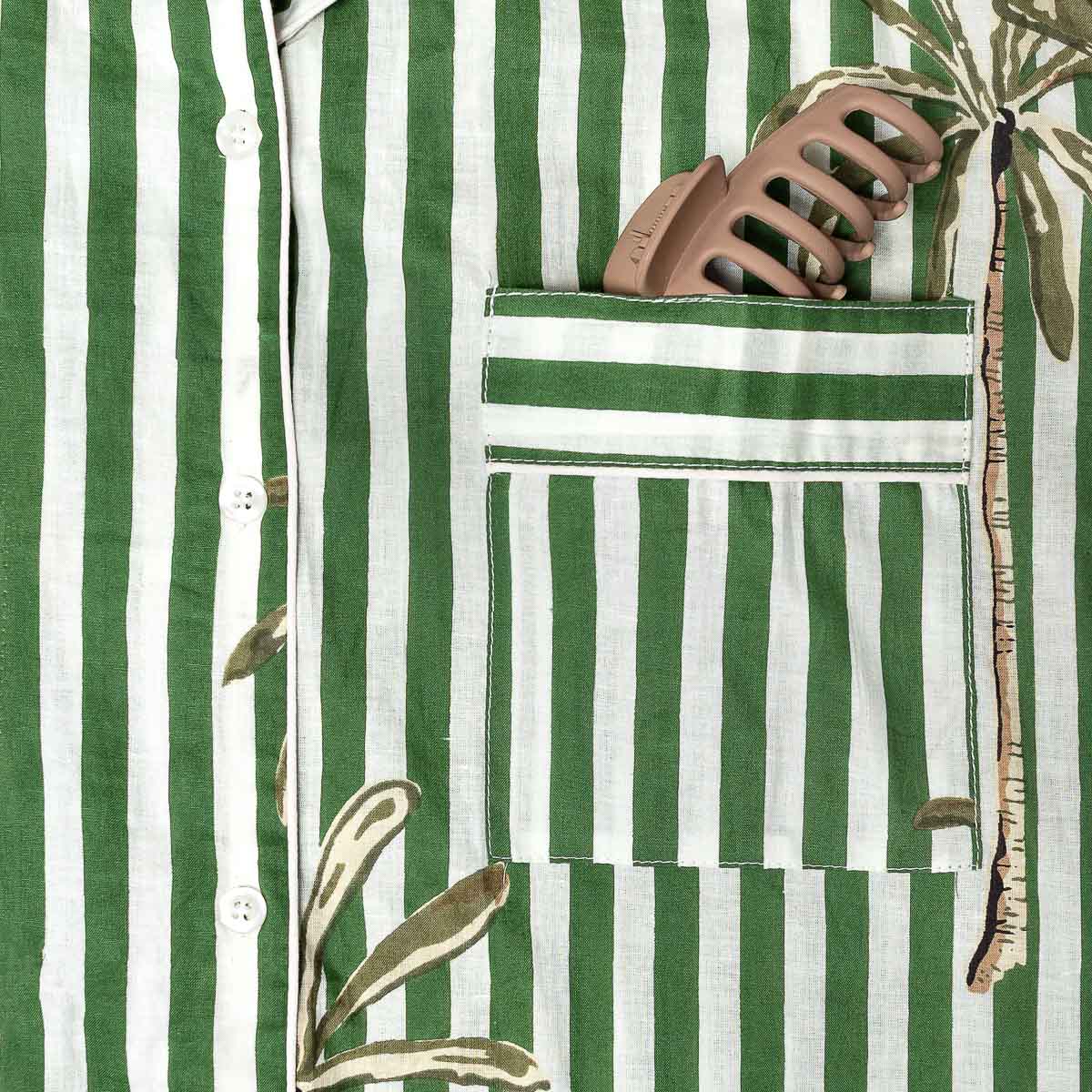 handbedruckter Baumwoll "Palm Stripes - green"