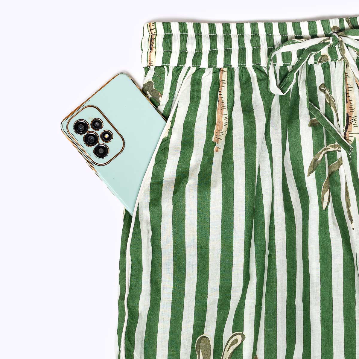 handbedruckter Baumwoll "Palm Stripes - green"