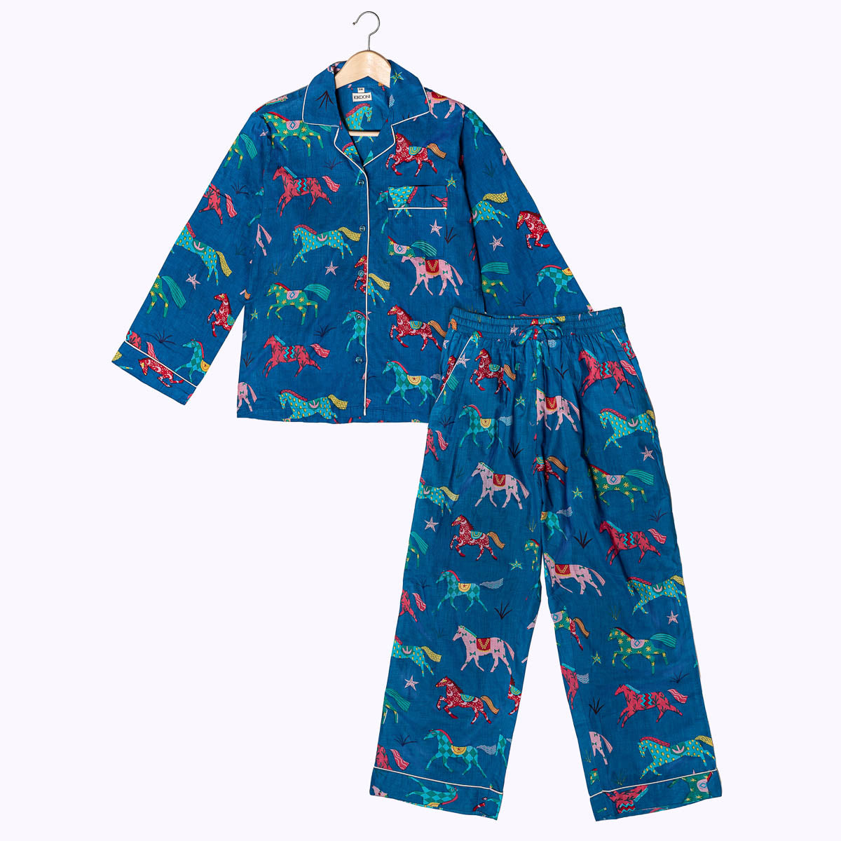 handbedruckter Baumwoll "Wild Horses - blue"