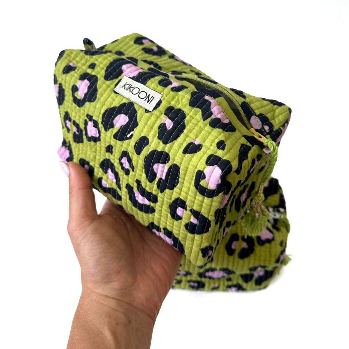 Handmade small cosmetic bag "oh leo cosmic green"