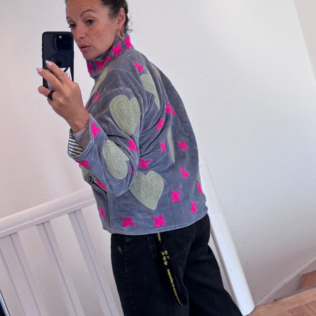 Velvet Jacke "my Love" grey