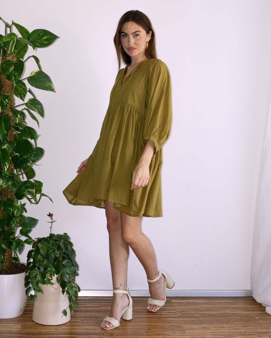 "Feel Good" cotton dress "OLIVE GROUND"