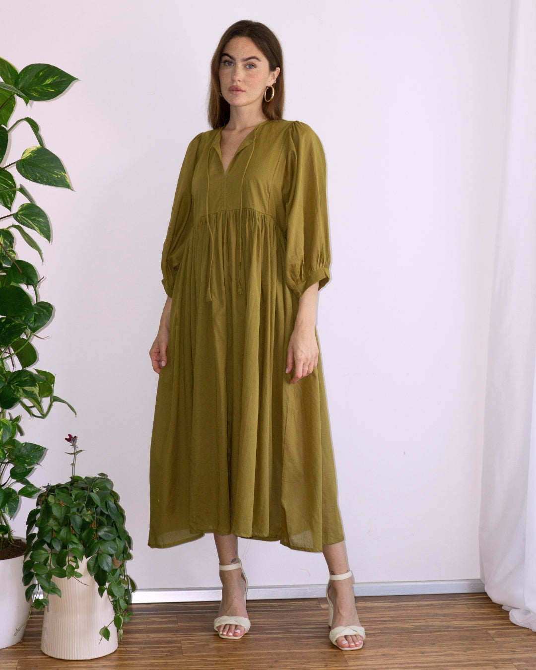 "Feel Good" cotton dress "OLIVE GROUND"