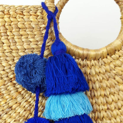 Large Boho basket bag "Sea-Blue"