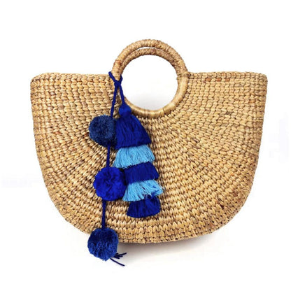 Large Boho basket bag "Sea-Blue"