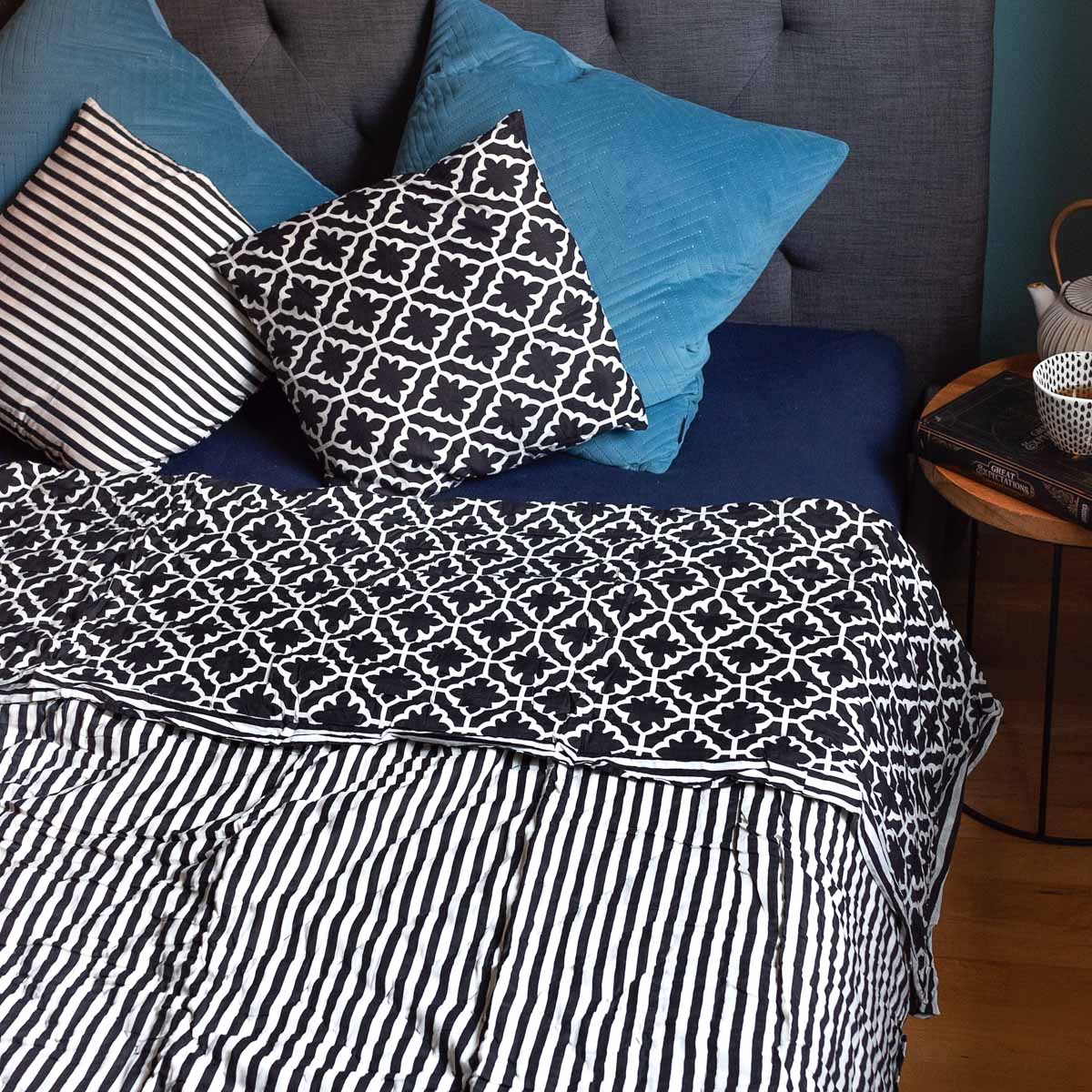 Kissenbezug "Black Magic" Stripes - 100% Baumwolle, handbedruckt