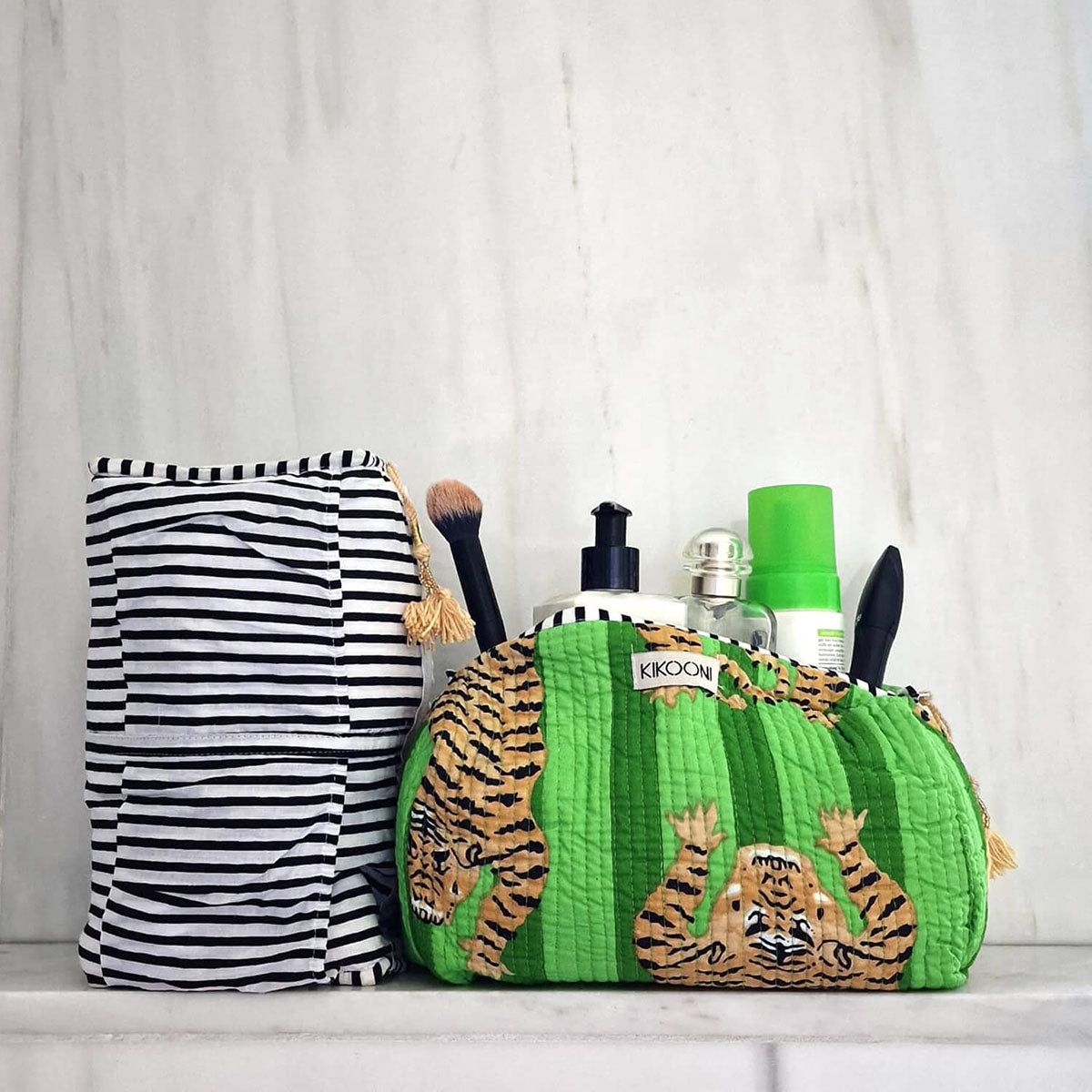 handmade cosmetic bag "poppy Tiger" green