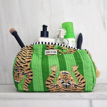 handgemachte Kosmetiktasche "poppy Tiger" green