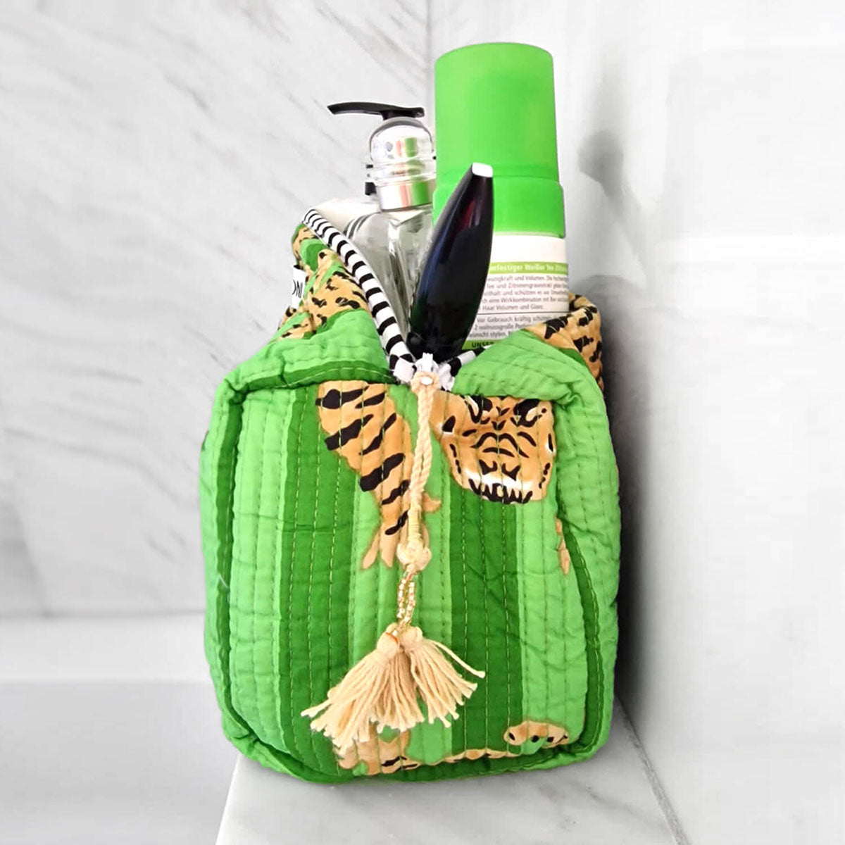 Handmade cosmetic bag "poppy Tiger" green