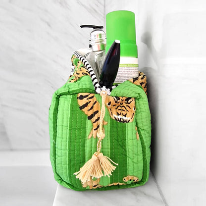 handmade cosmetic bag "poppy Tiger" green