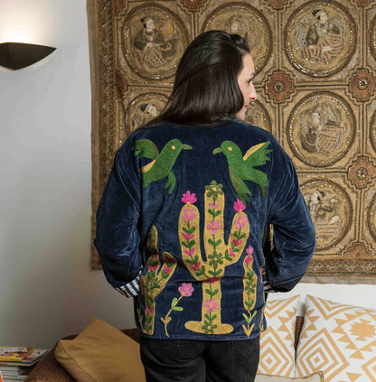 handgefertigte Velvet Jacke "my mexican escape" darkblue