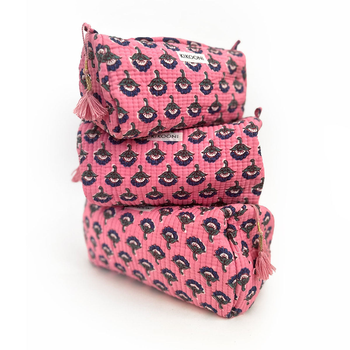 handmade cosmetic bag SET of 3 "Pink Love"