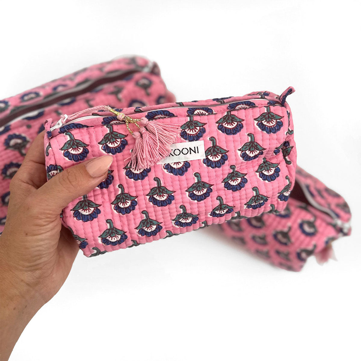 handmade cosmetic bag SET of 3 "Pink Love"