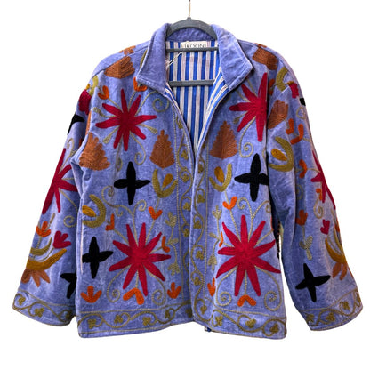 handgefertigte Velvet Jacke " Wild Flowers"  Blue Moon