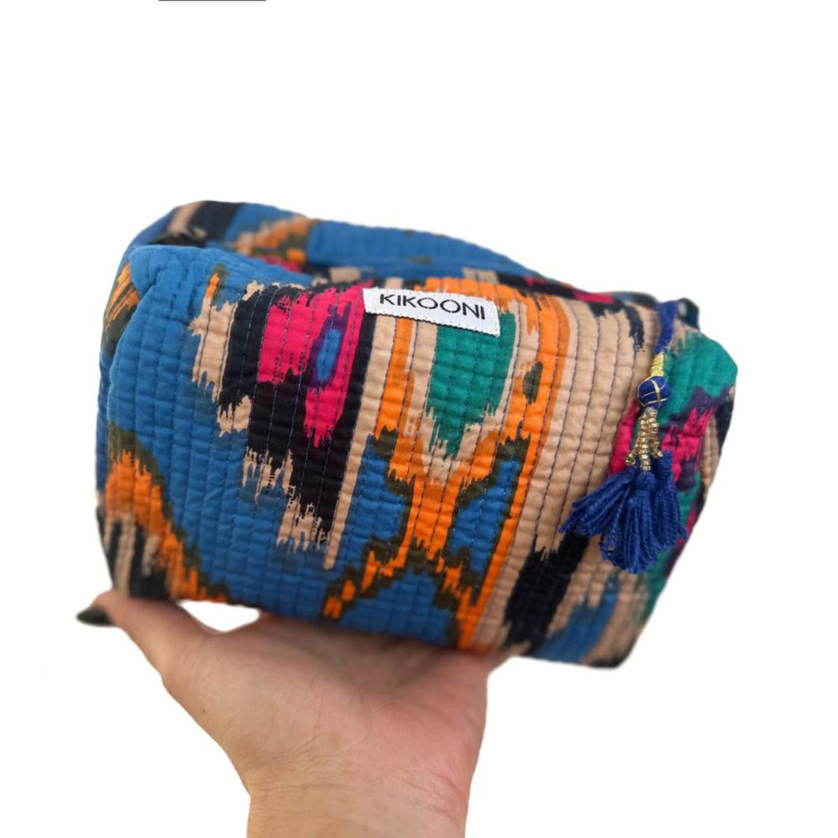 Handgemachte kleine Kosmetiktasche "blue Ikat"