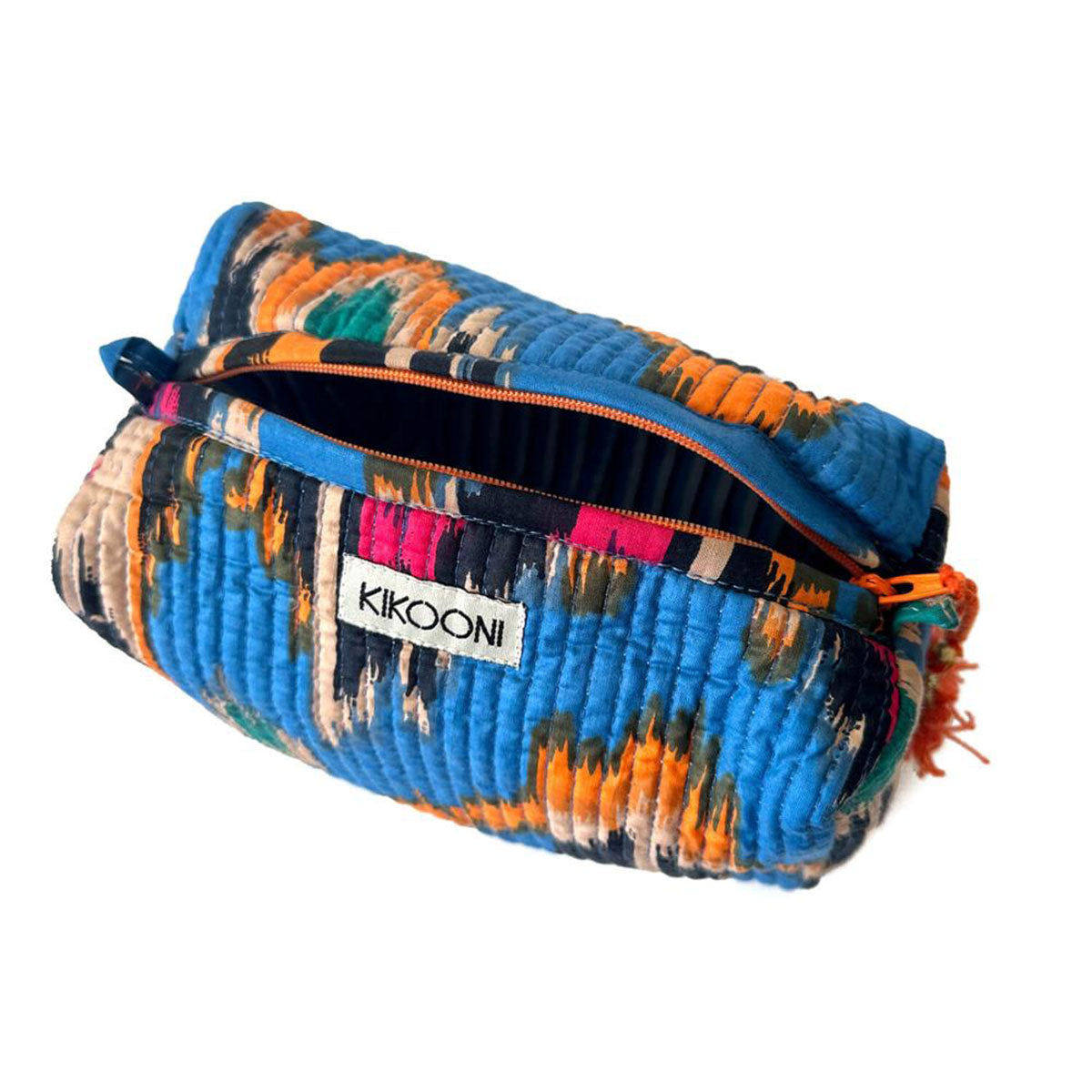Handgemachte kleine Kosmetiktasche "blue Ikat"
