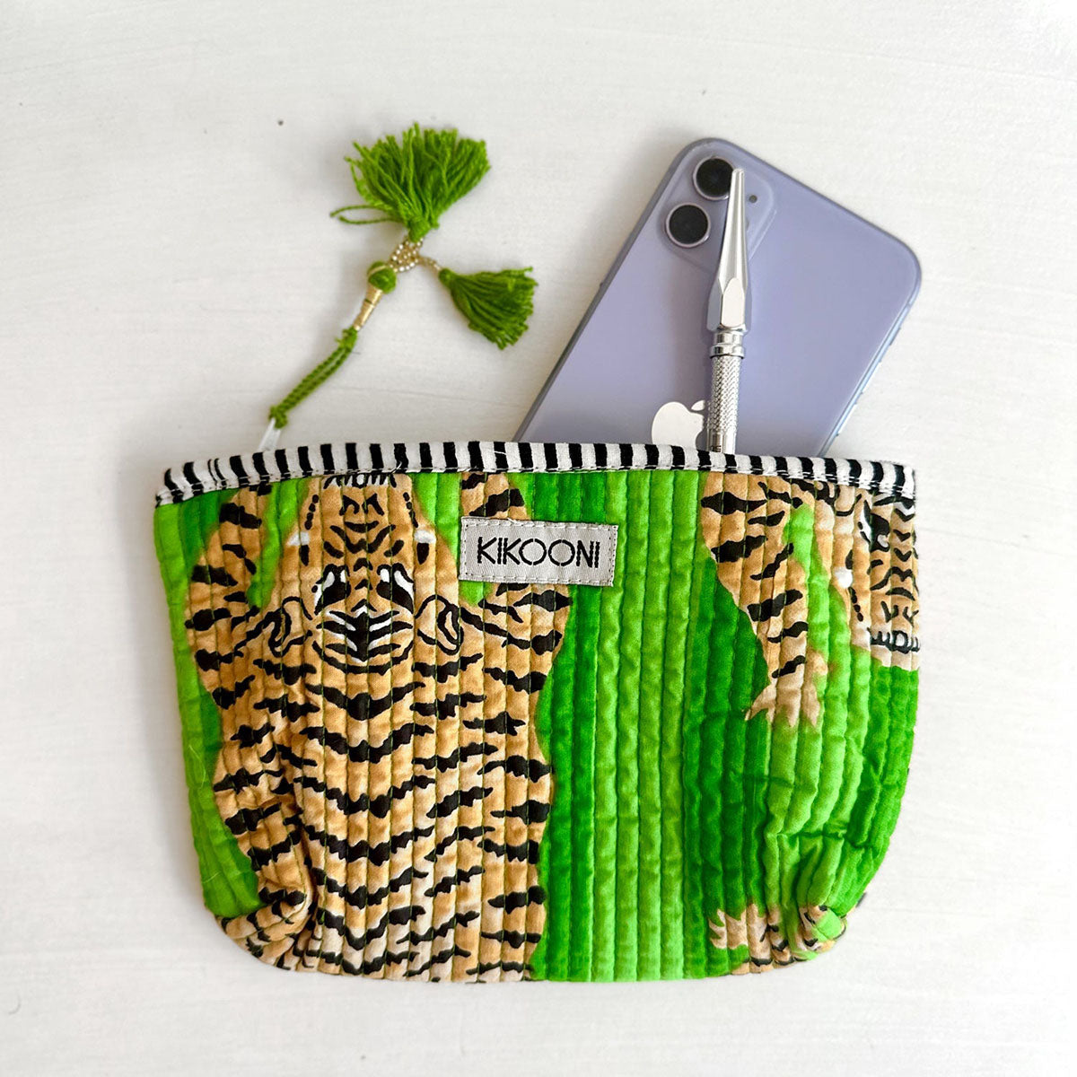 handgemachte Mini Tasche "Poppy Tiger green"