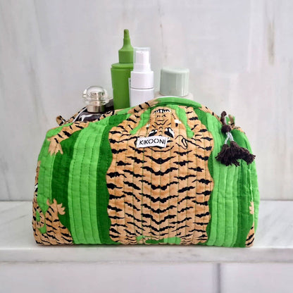 handgemachte Kosmetiktasche "poppy Tiger" green