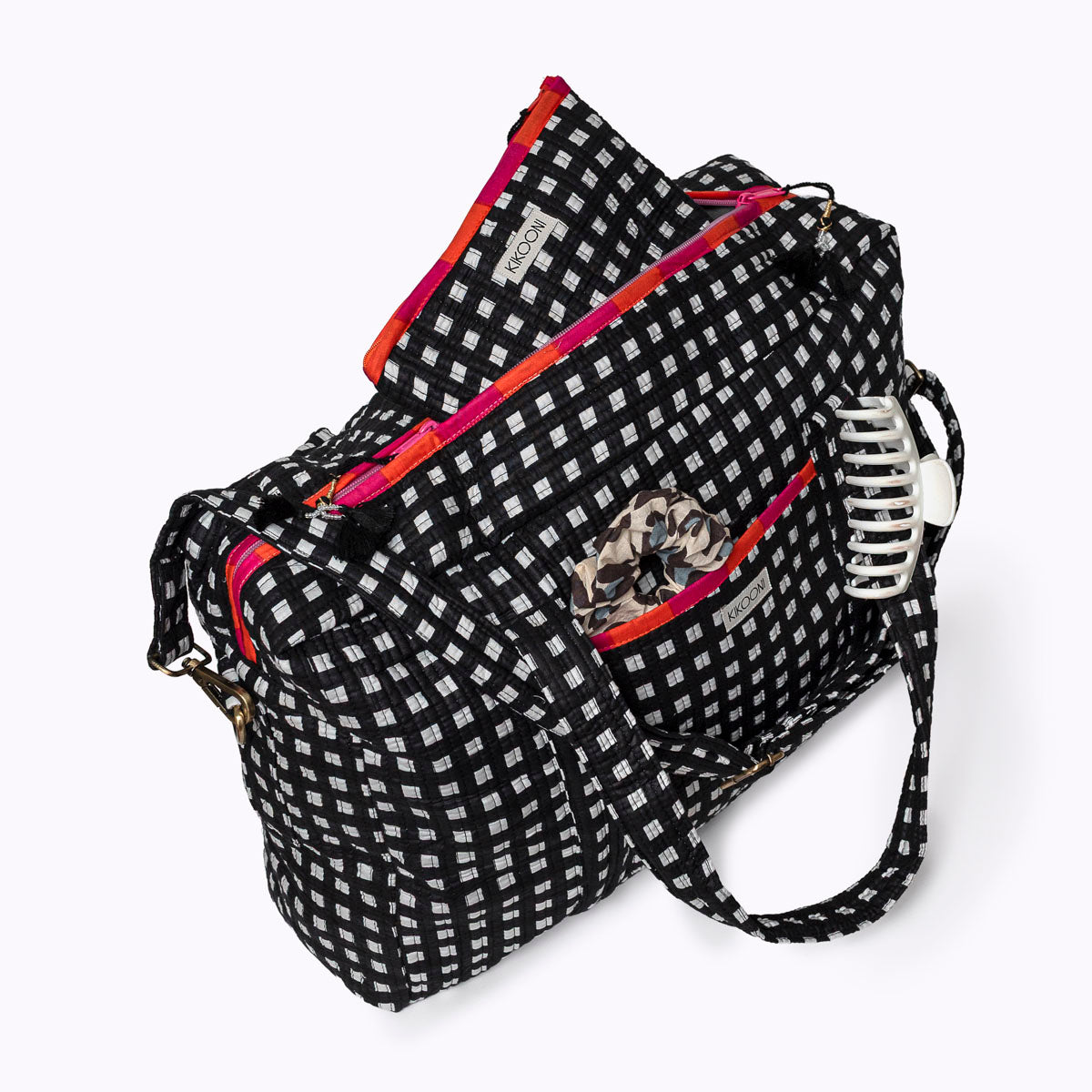 Große Reisetasche "Happy Checks" black