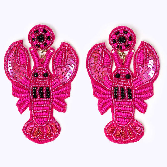 Beaded earrings "Lobster Love Pink"