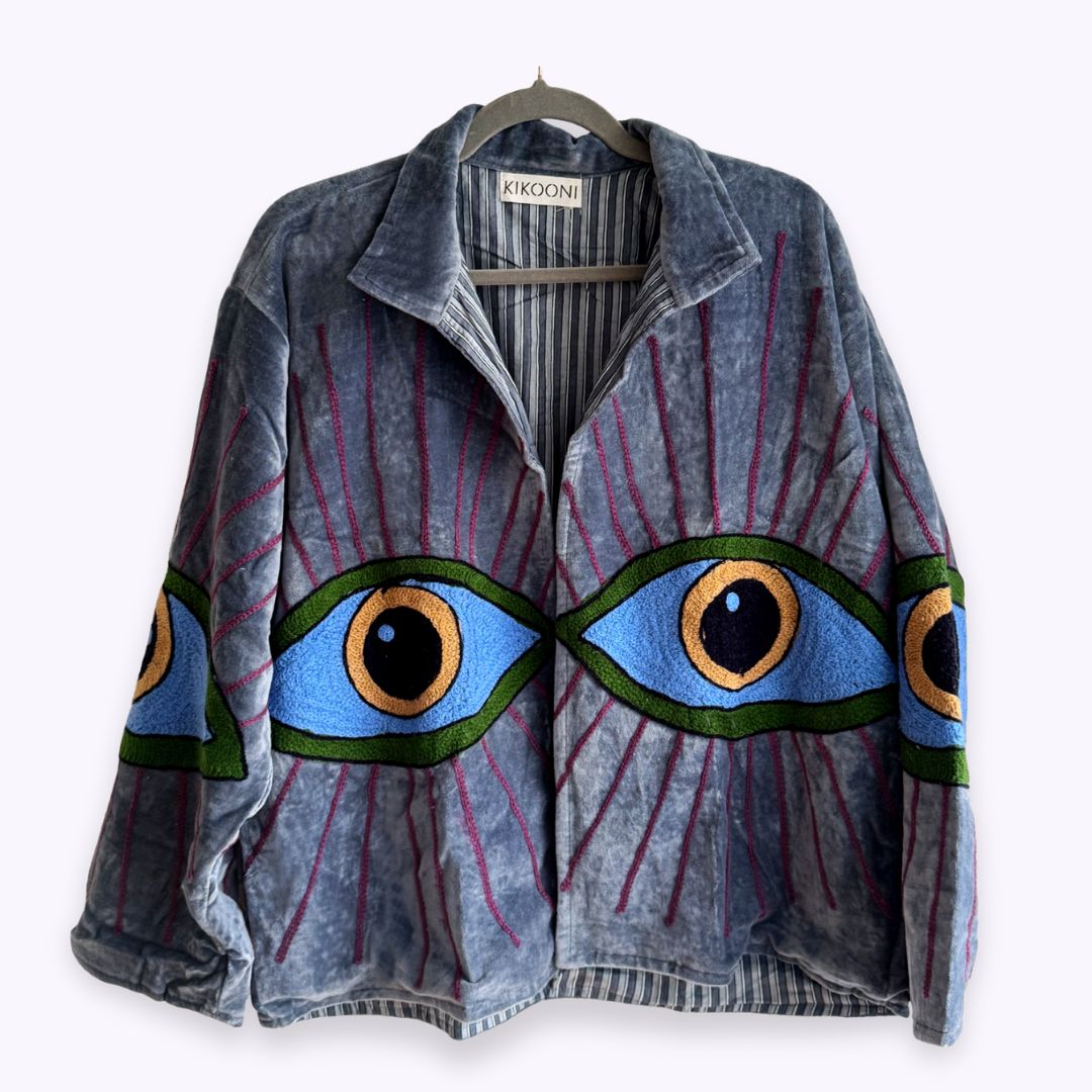 handgefertigte Velvet Jacke "My 3. Eye" - Water