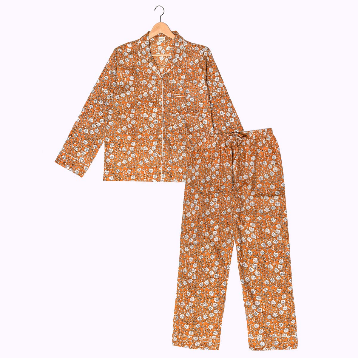 handbedruckter Baumwoll Pyjama "Marigold Bloom"