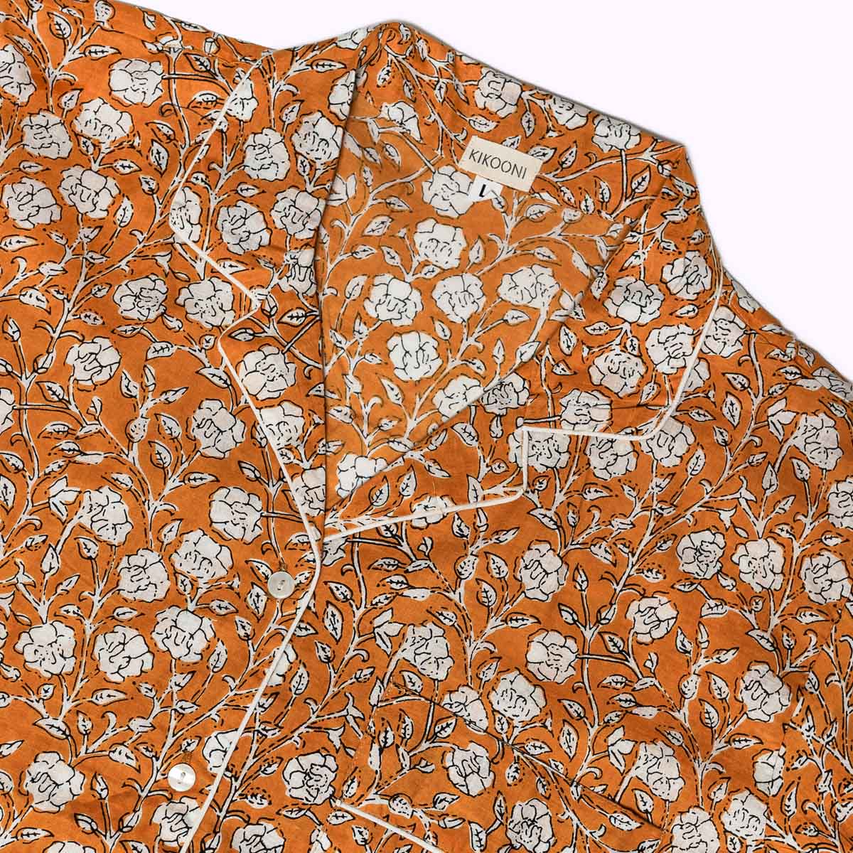 handbedruckter Baumwoll Pyjama "Marigold Bloom"