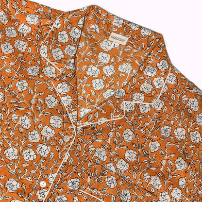 handbedruckter Baumwoll Pyjama "Marigold Bloom"
