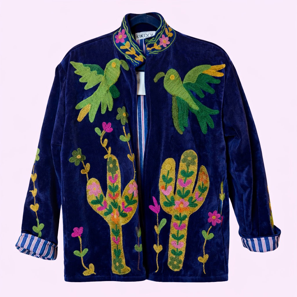 handgefertigte Velvet Jacke "my mexican escape" darkblue