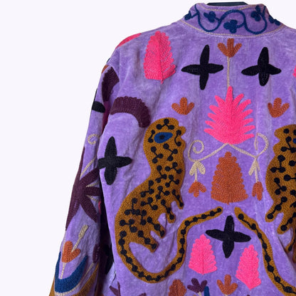 handgefertigte Velvet Jacke " Wild Flowers"  Lavender Love