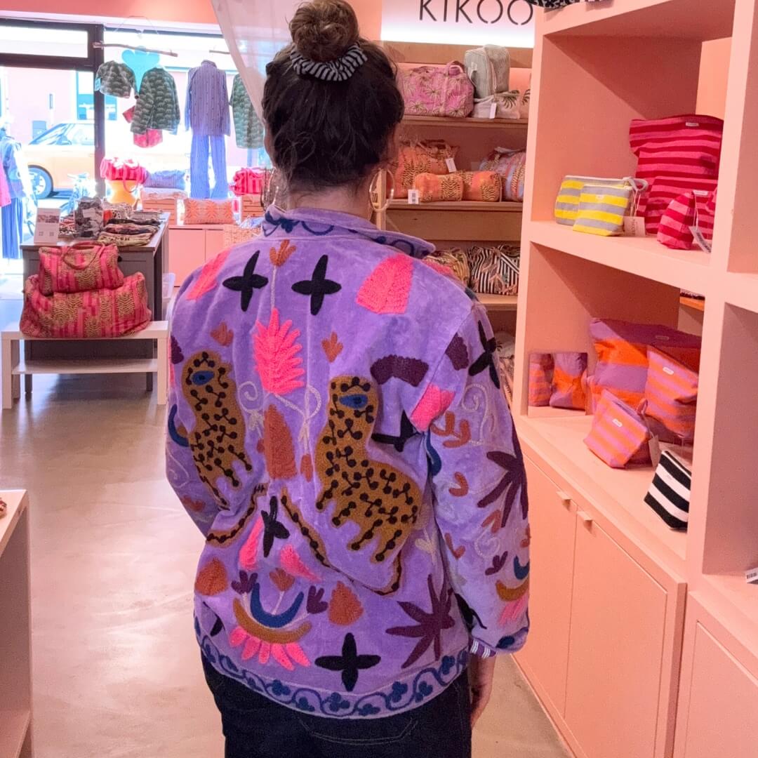 handgefertigte Velvet Jacke " Wild Flowers"  Lavender Love