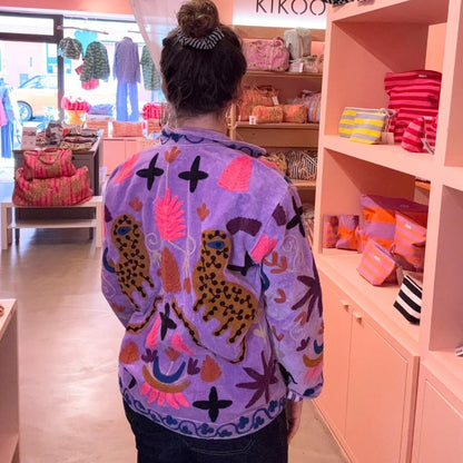 handgefertigte Velvet Jacke " Wild Flowers"  Lavender Love