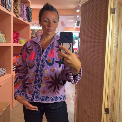 handgefertigte Velvet Jacke " Wild Flowers"  Lavender Love